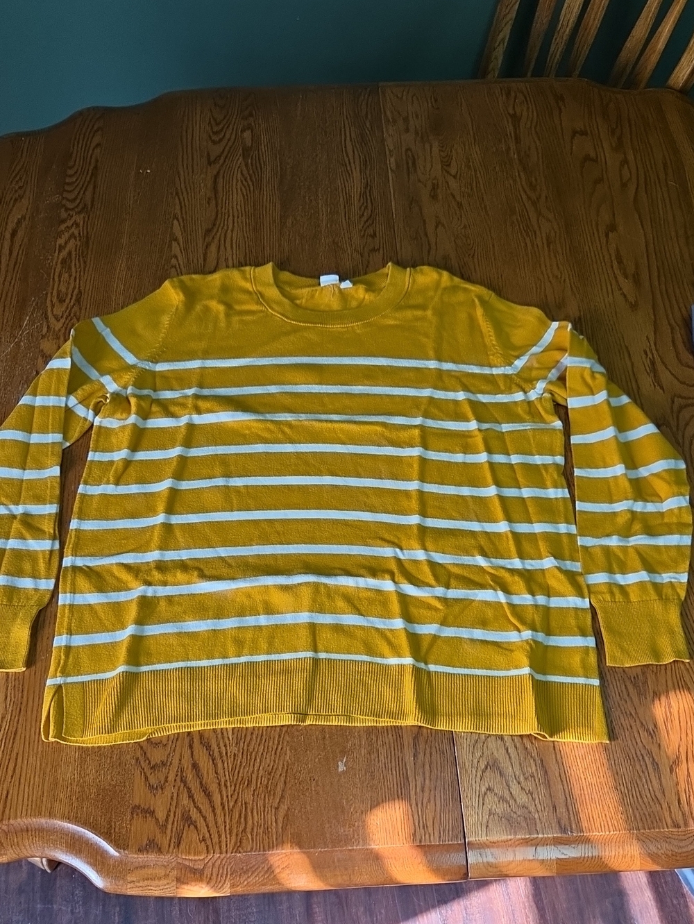 Women's Striped Crewneck Sweater - Mustard Yellow